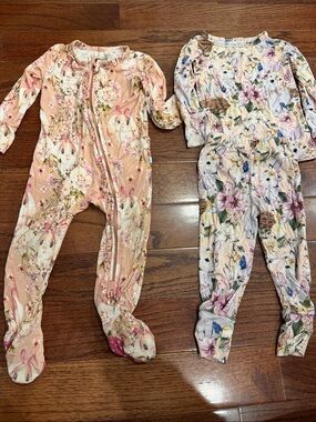 Posh Peanut Pink Floral Bunny Footed One-Piece & Pajama Set